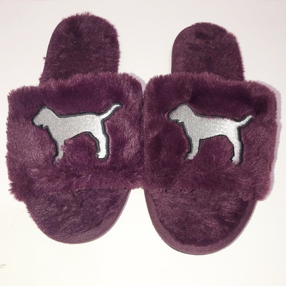 PINK by Victoria Secret Plum fuzz/dog slippers - Picture 1 of 5